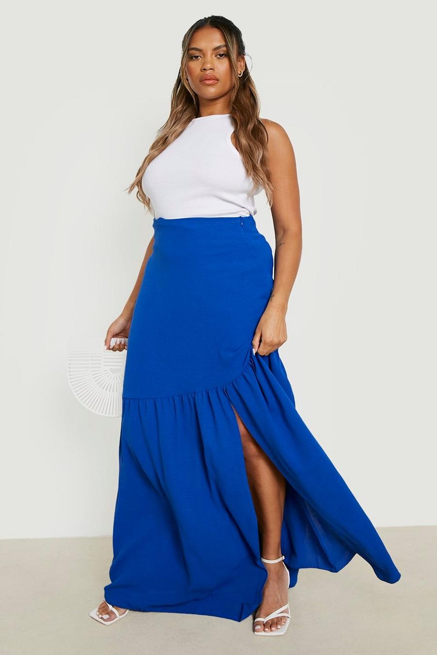 Cobalt Plus Woven Textured Split Maxi Skirt image number 1