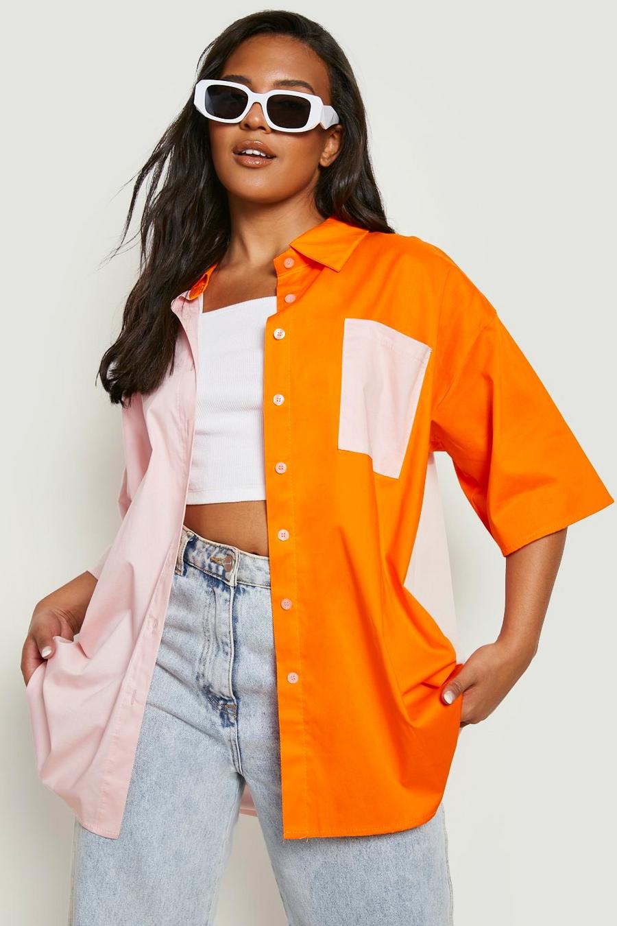 Pink Plus Cotton Contrast Oversized Shirt image number 1