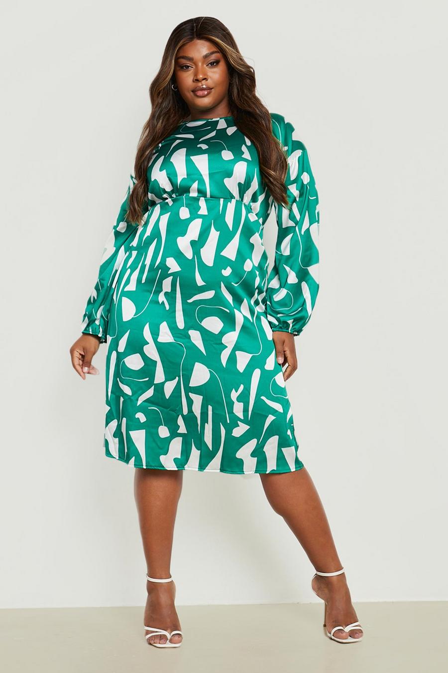 Women's Plus Satin Smudge Printed Midi Dress | Boohoo UK