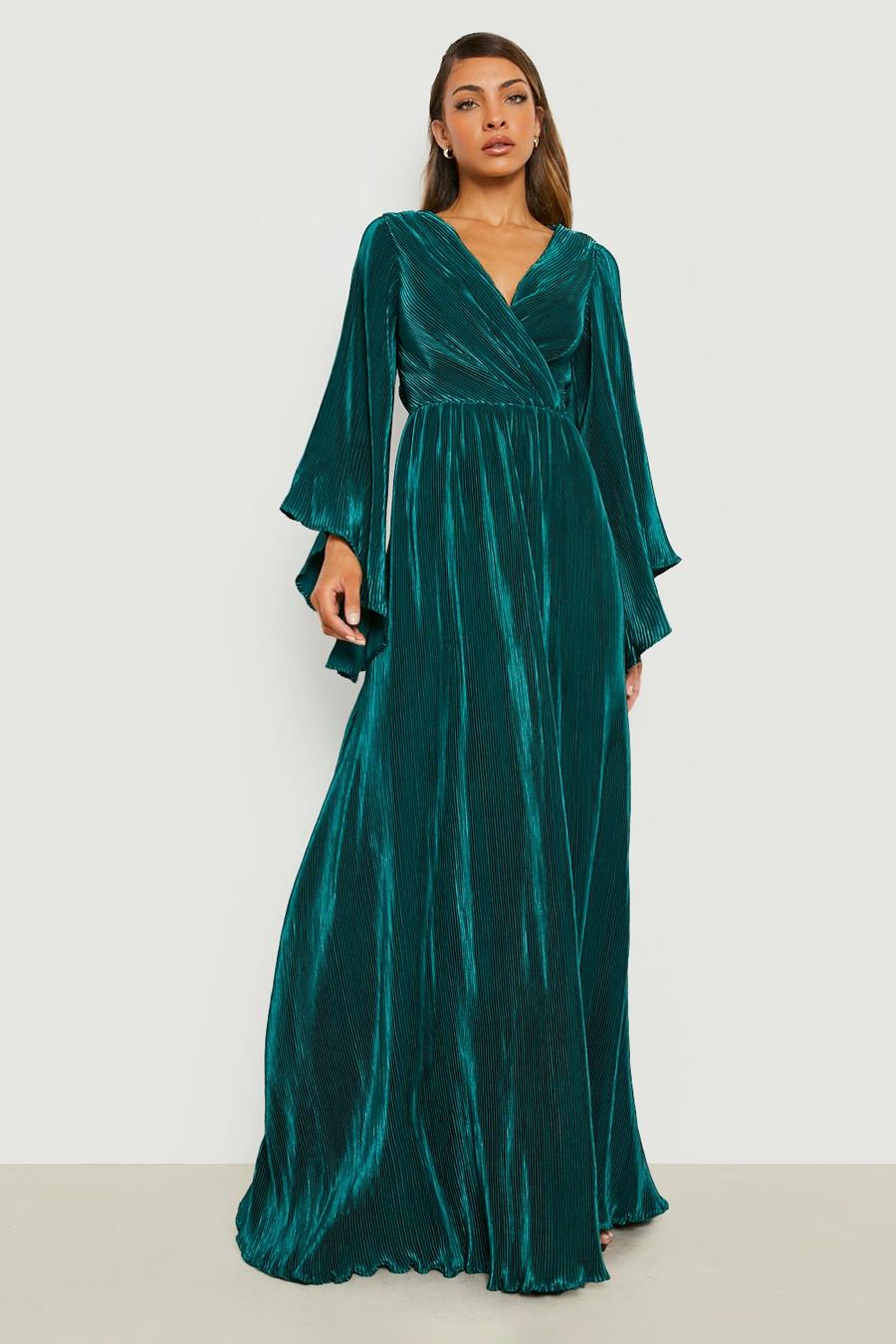 Emerald verde Kimono Plisse Maxi Dress