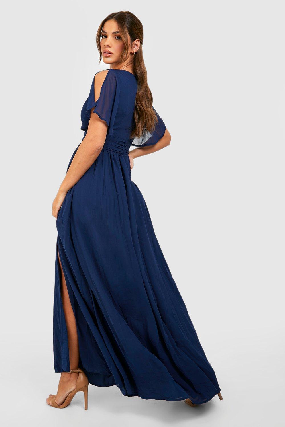 Robe longue fronc e en mousseline de soie