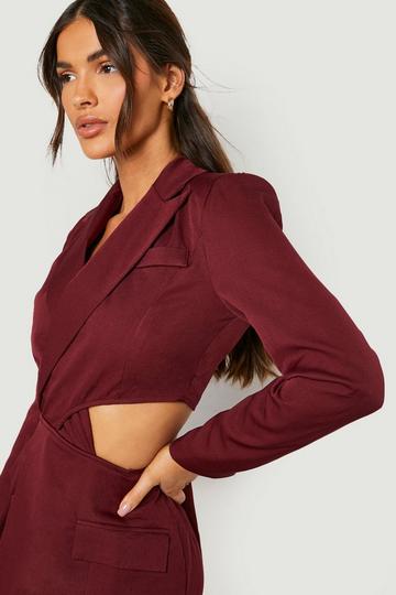 Twist Cut Out Pocket Detail Blazer Dress berry