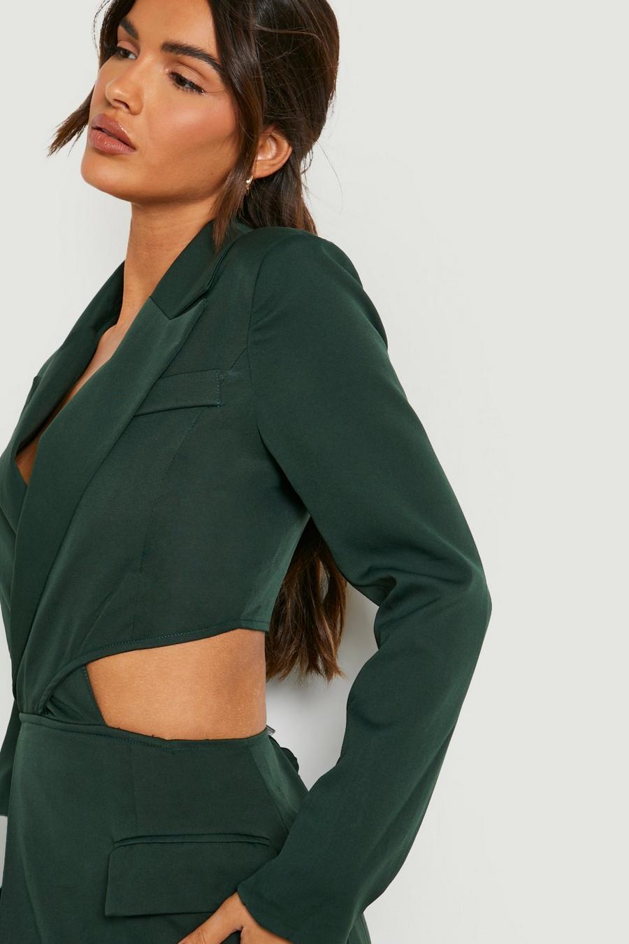 Emerald green Twist Cut Out Pocket Detail Blazer Dress