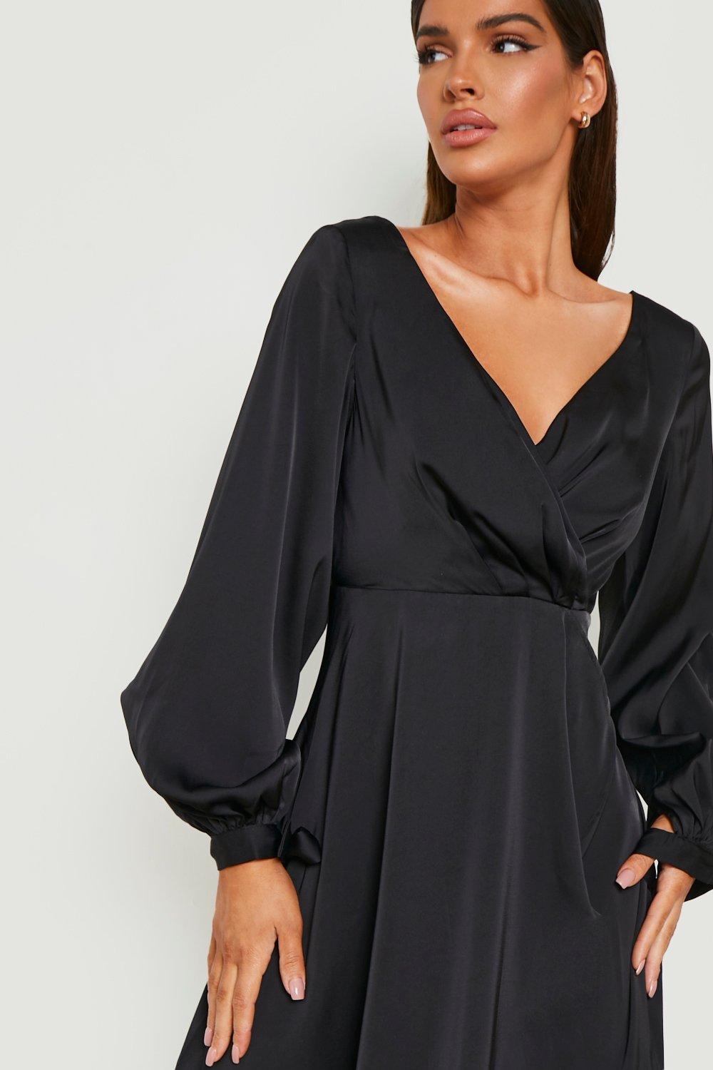 Satin wrap clearance long sleeve dress