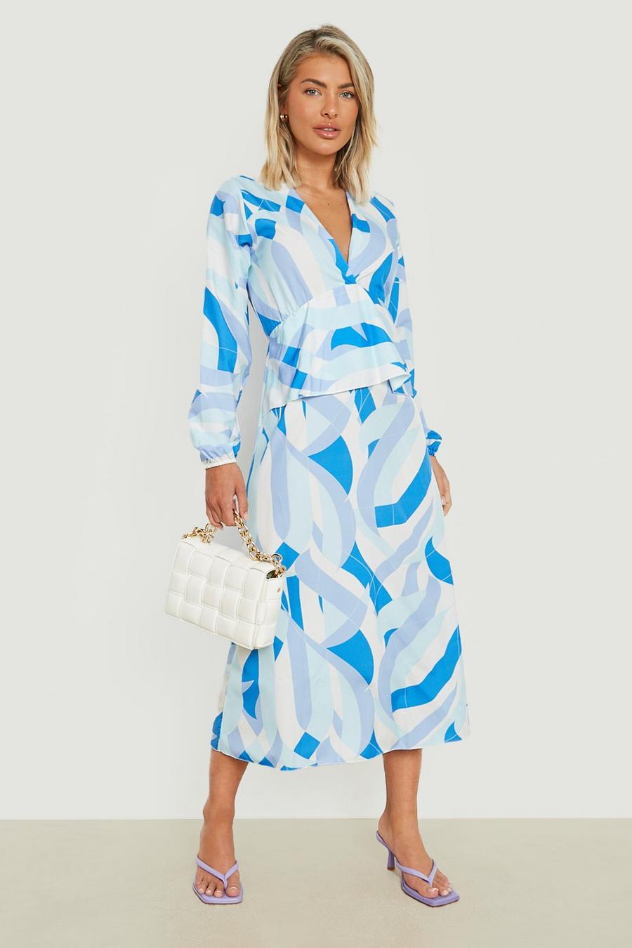 Blue Puff Sleeve Woven Maxi Dress image number 1