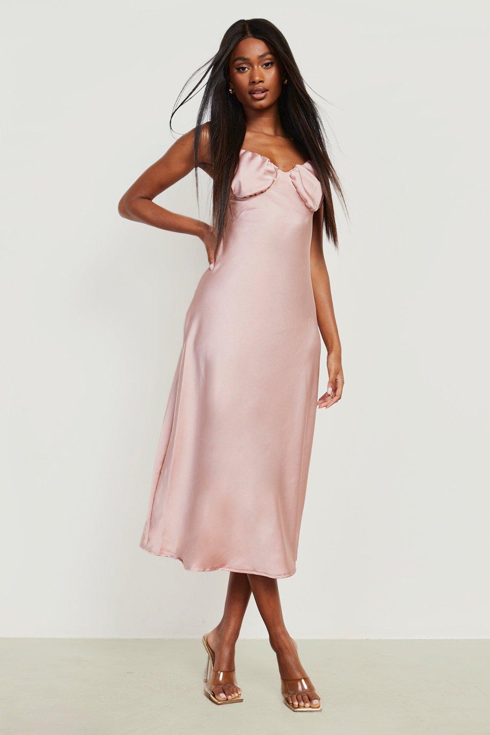 Satin Ruched Strappy Midaxi Dress boohoo UK