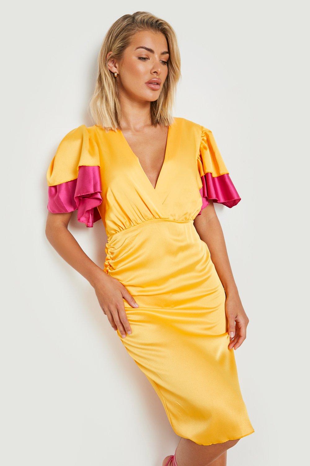 Ruffle detail shop plunge midi dress