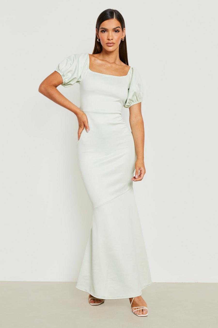 Mint Scuba Bardot Puff Sleeve Maxi Dress image number 1
