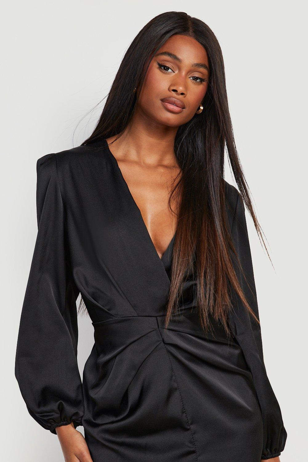 Boohoo black shop satin dress