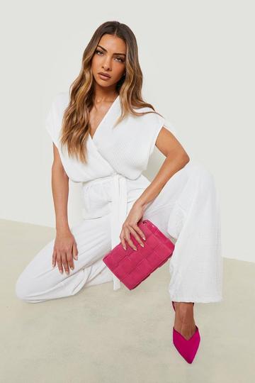 Plisse Belted Jumpsuit ivory