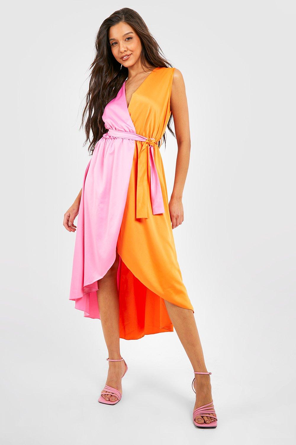 Colour Block Belted Midi Dress