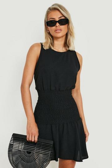 Woven Sleeveless Ruched Dress black