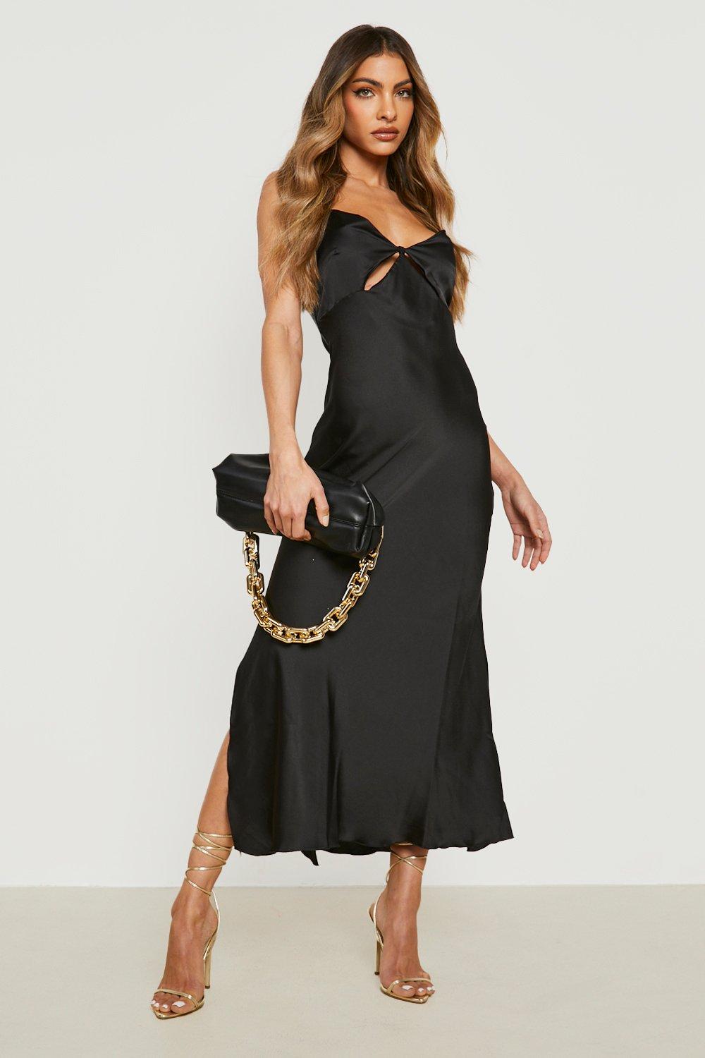 Cutout Black Satin Slip Dress