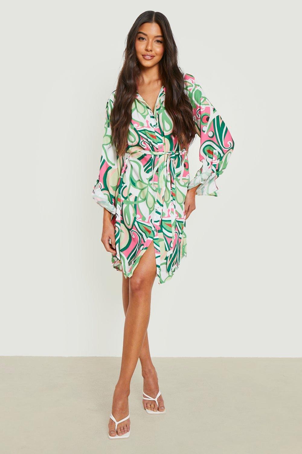 Robe chemise imprim abstrait boohoo