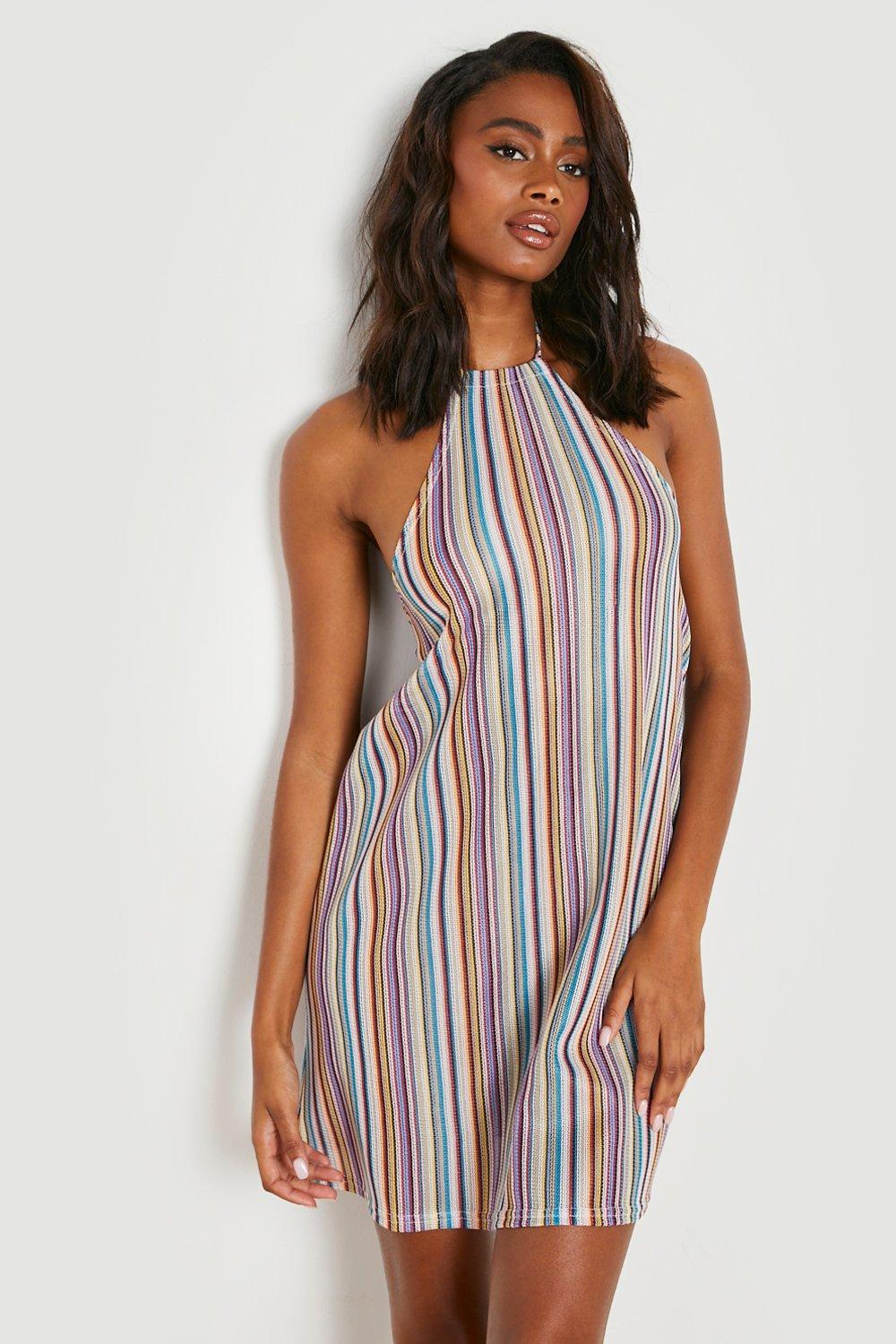 Robe de plage dos nu en maille rayures boohoo