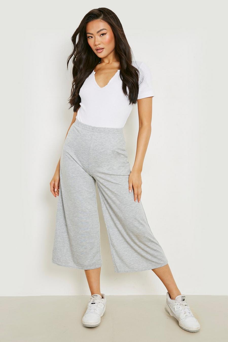 Basics High Waisted Grey Marl Culotte Trousers image number 1