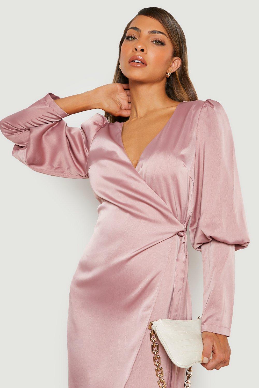 Maxi Long Sleeve Satin Wrap Dress