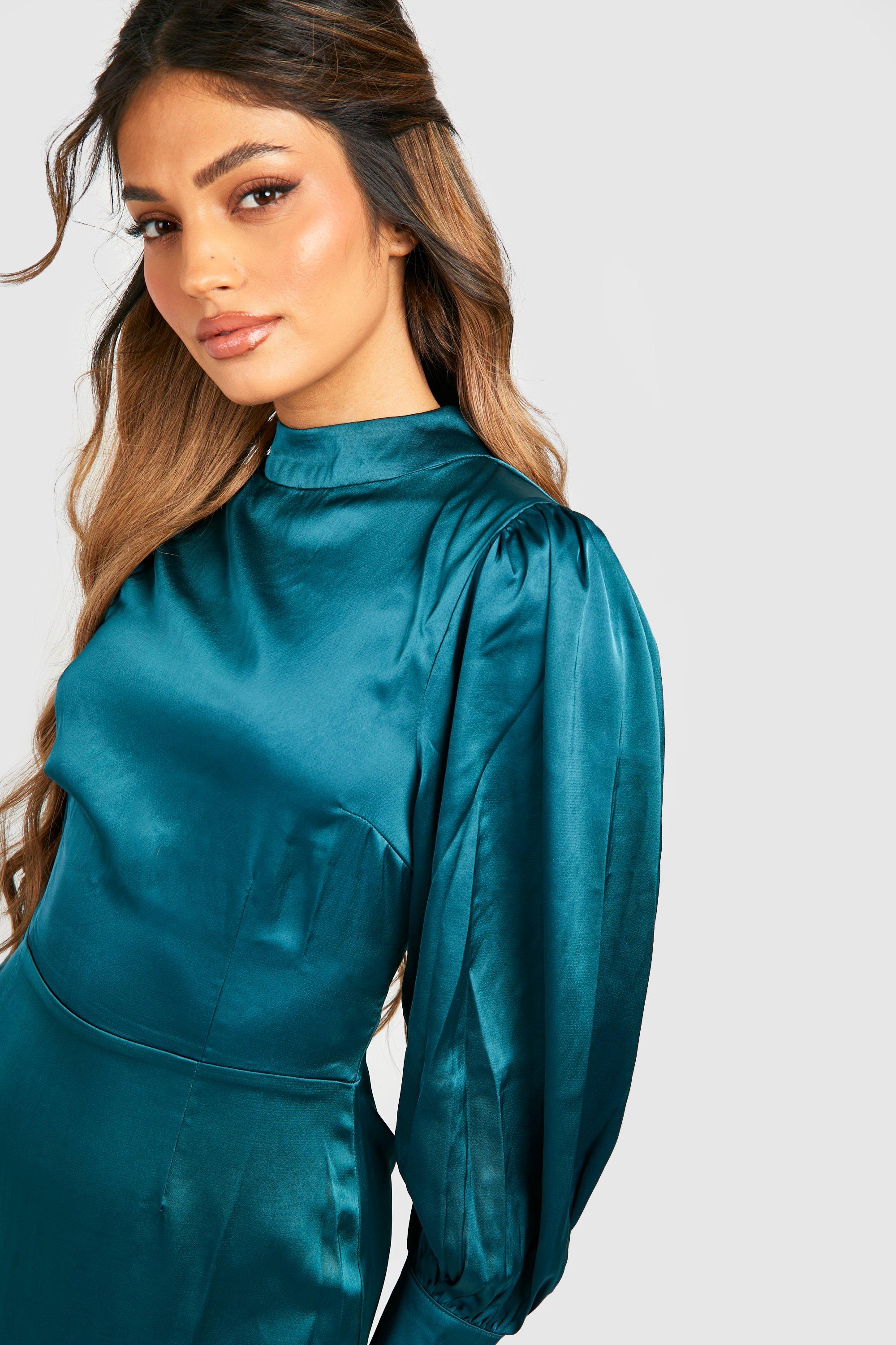 Blouson-Sleeve Midi Dress