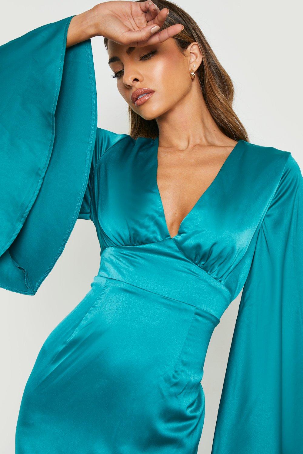 Flared-sleeve satin dress - Woman