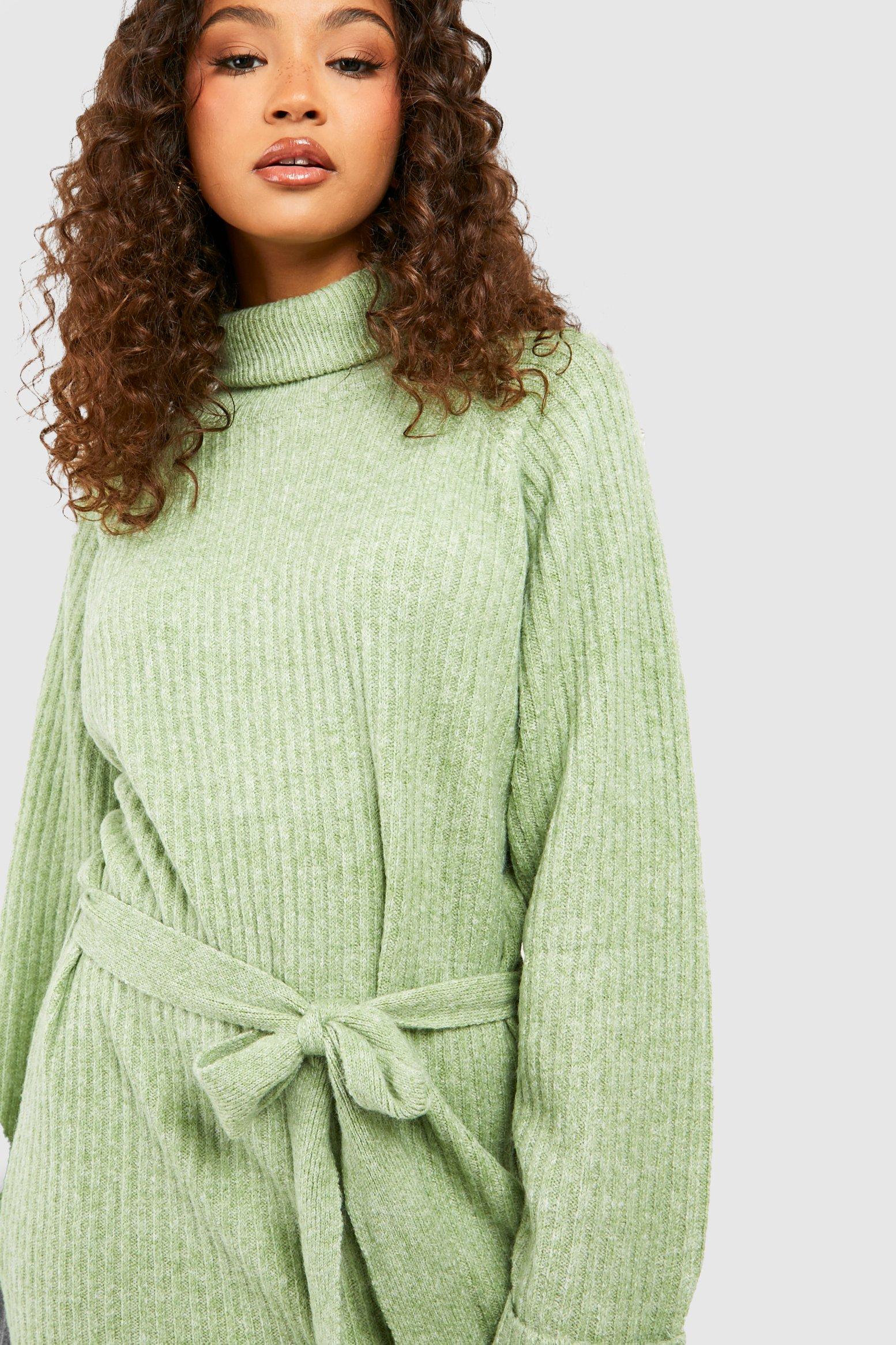 Green Cable Knit Midi Jumper Dress