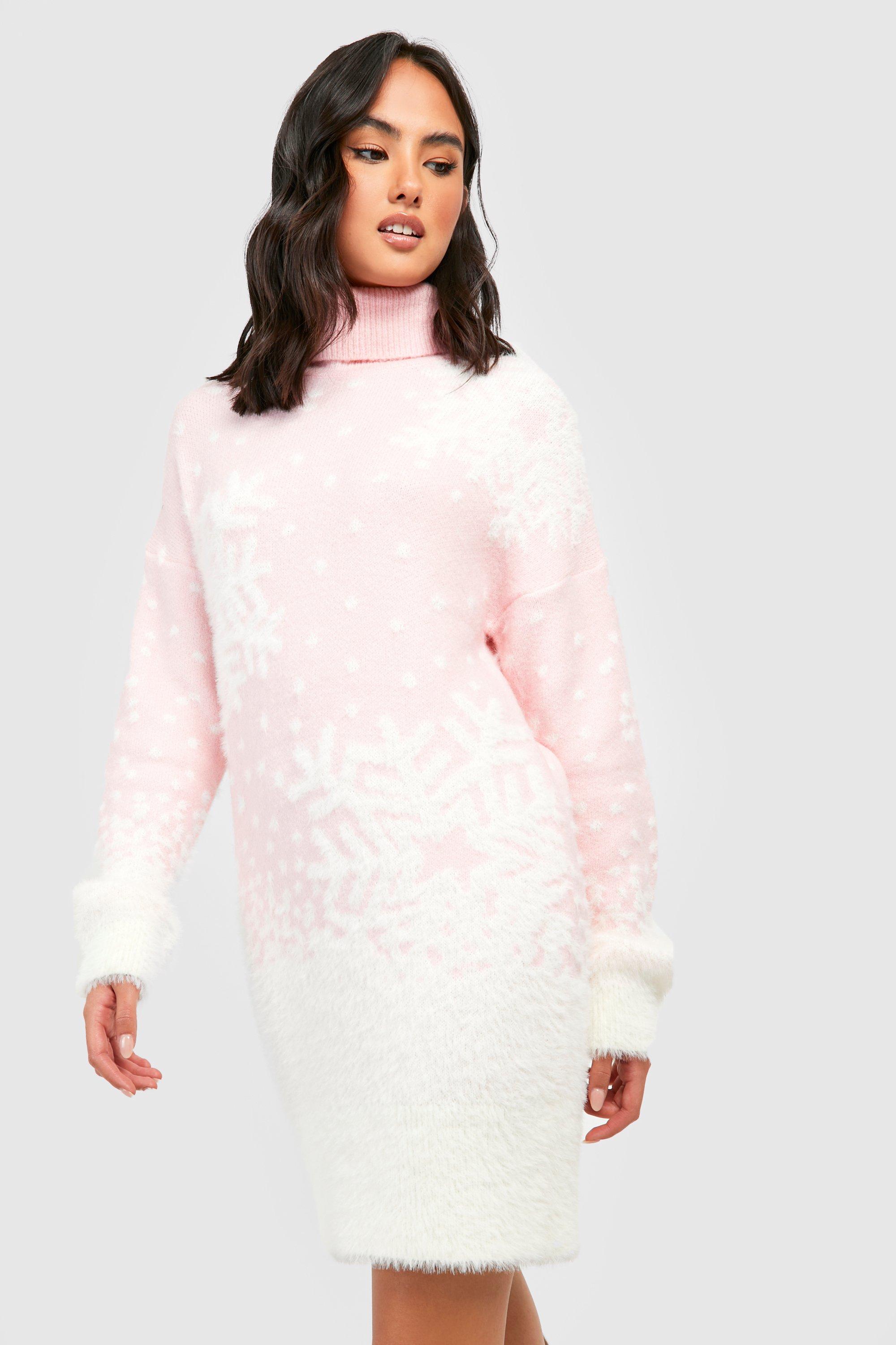 Turtle Neck Pink Dress, Pink Turtleneck Dress