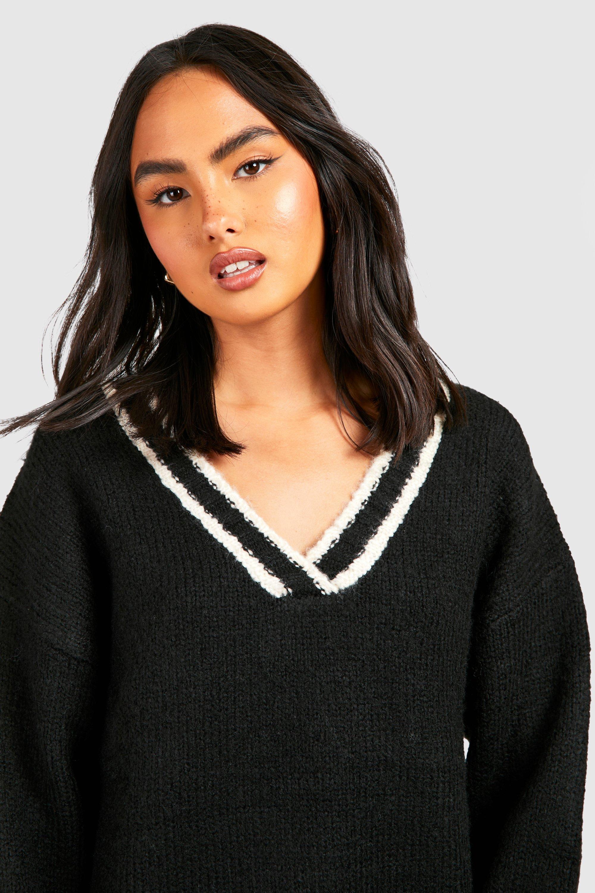 Deep v neck jumper on sale womens