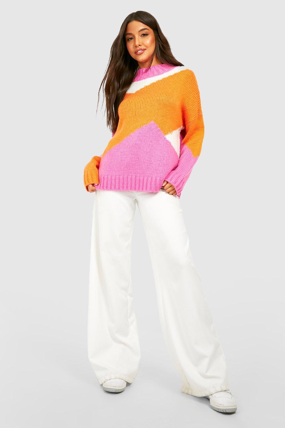 Color Block Crew Neck Knitted Sweater