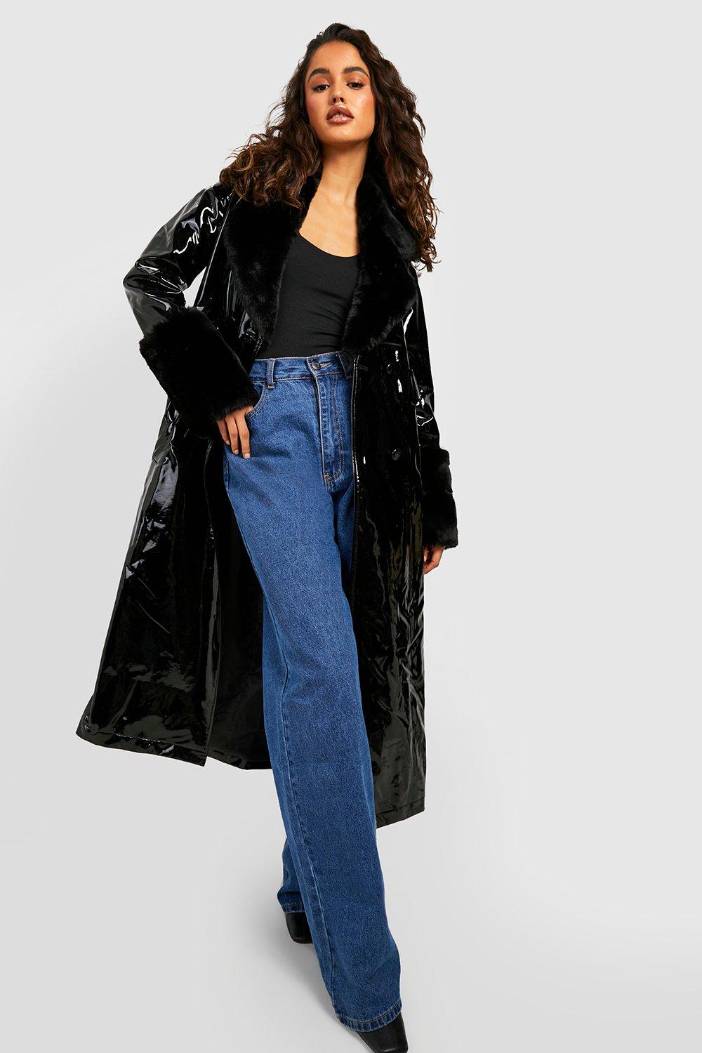 Faux Fur Trim Vinyl Jacket boohoo USA