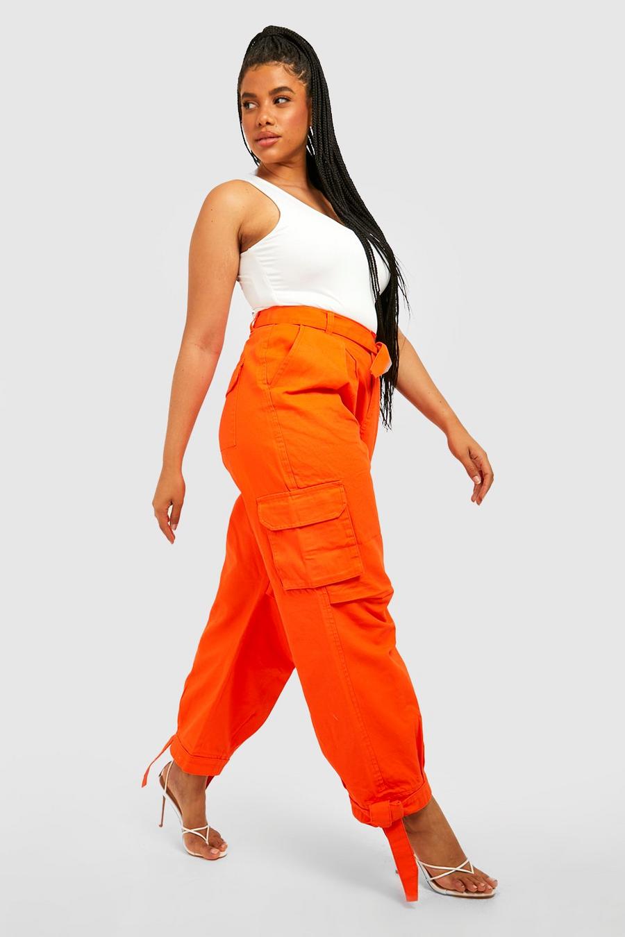 Orange Plus Tie Hem Slim Fit Cargo Trousers 