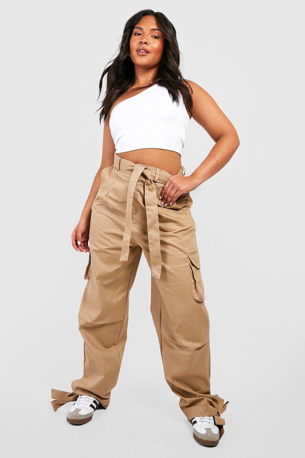 Plus Tie Ankle Cargo Trousers | boohoo