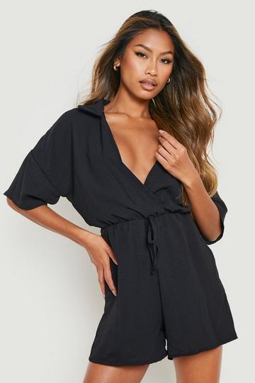 Woven Collared Playsuit black