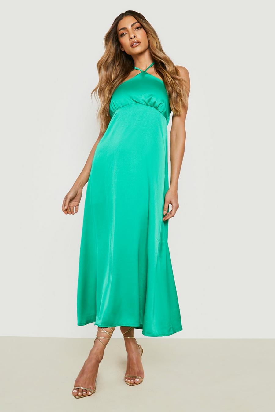 Green Satin Halter Slip Dress image number 1