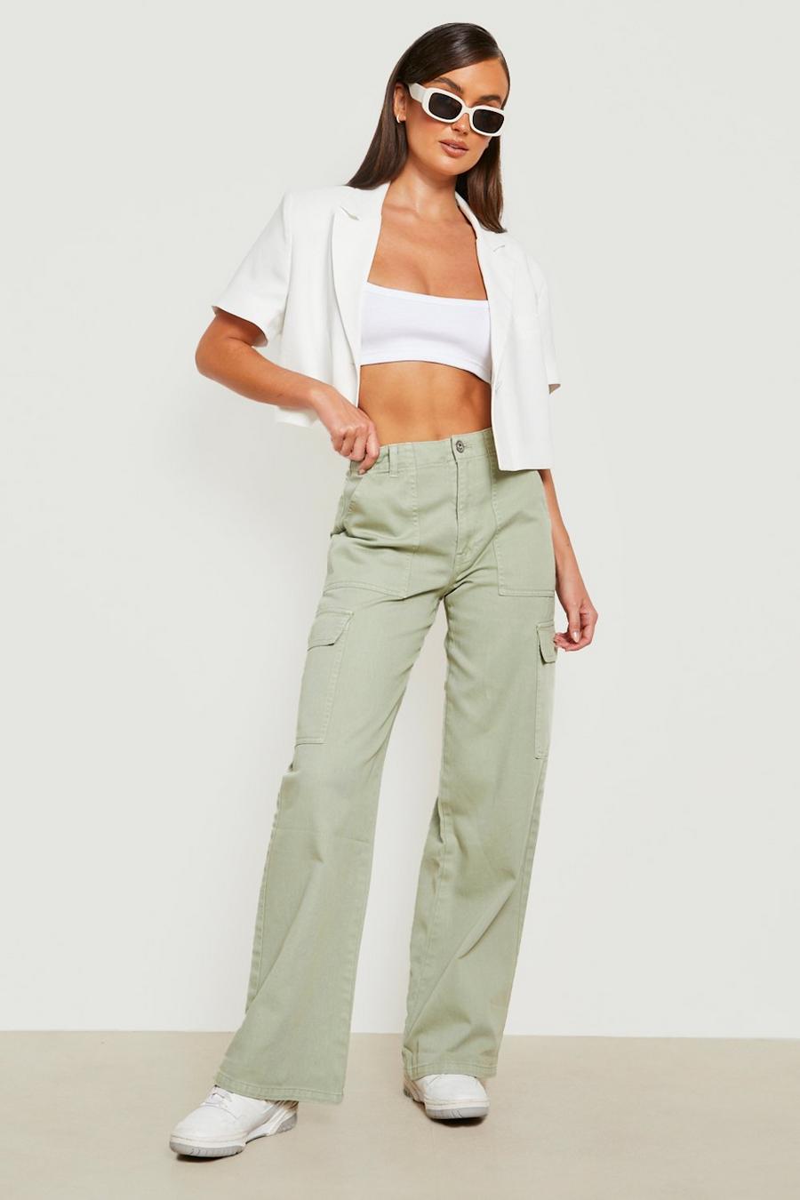 Khaki Mid Rise Relaxed Cargo Jeans image number 1