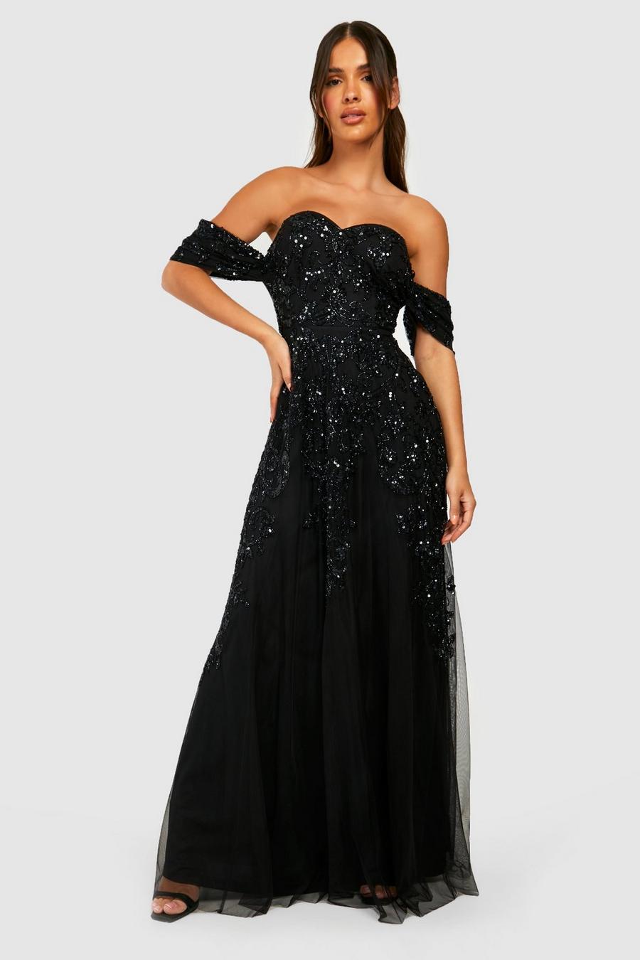 Black nero Embellished Bardot Maxi Dress