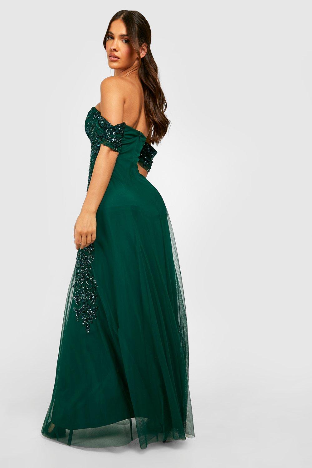 Boohoo bardot maxi outlet dress