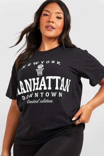 Plus Manhattan Slogan Oversized T-shirt black