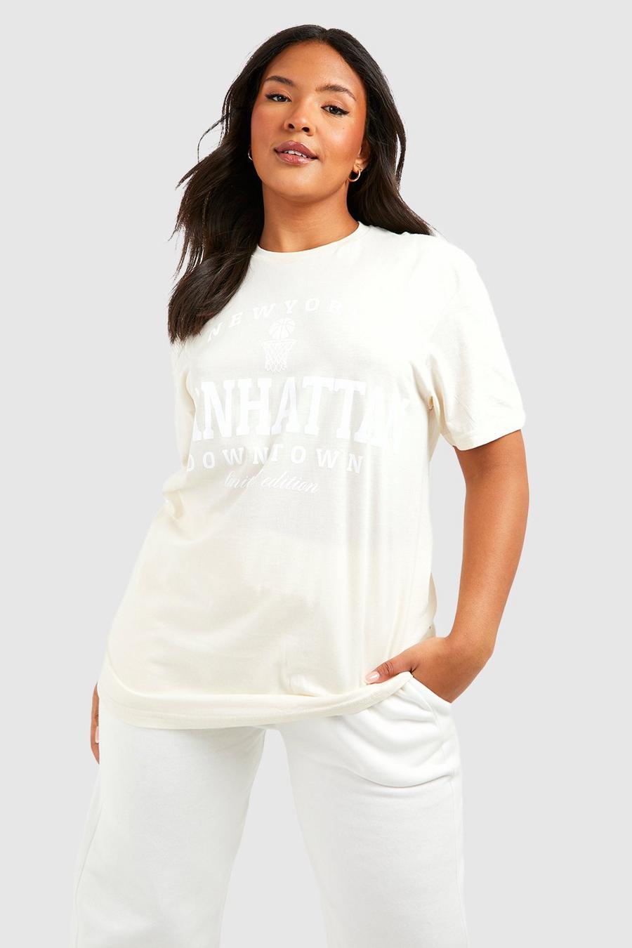Camiseta Plus oversize con eslogan de Manhattan, Sand beige