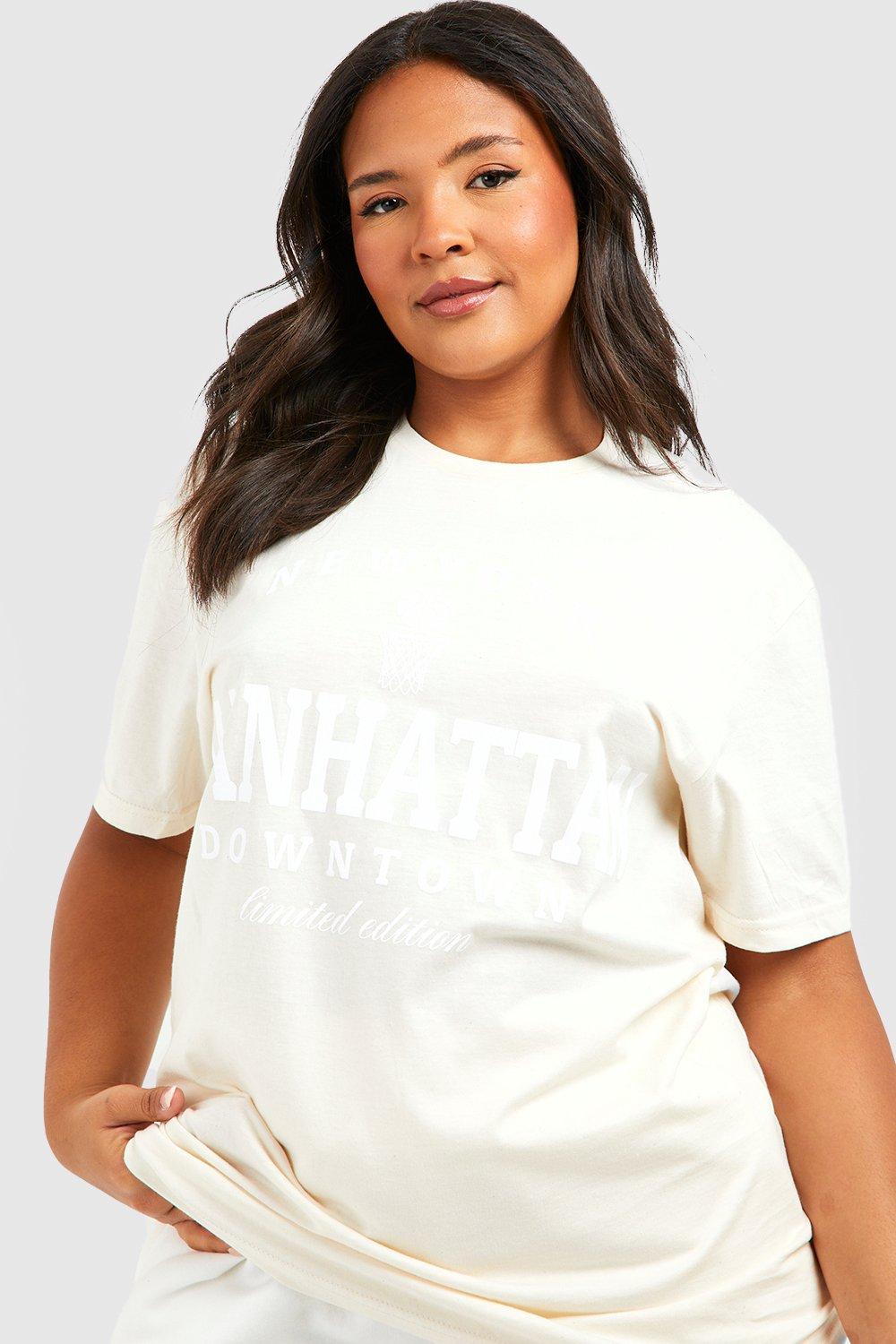 Camiseta Tall Oversize Con Estampado De Eslogan De Manhattan Boohoo de Denim de color Neutro Mujer Ropa de Ropa para dormir de Batas y albornoces 