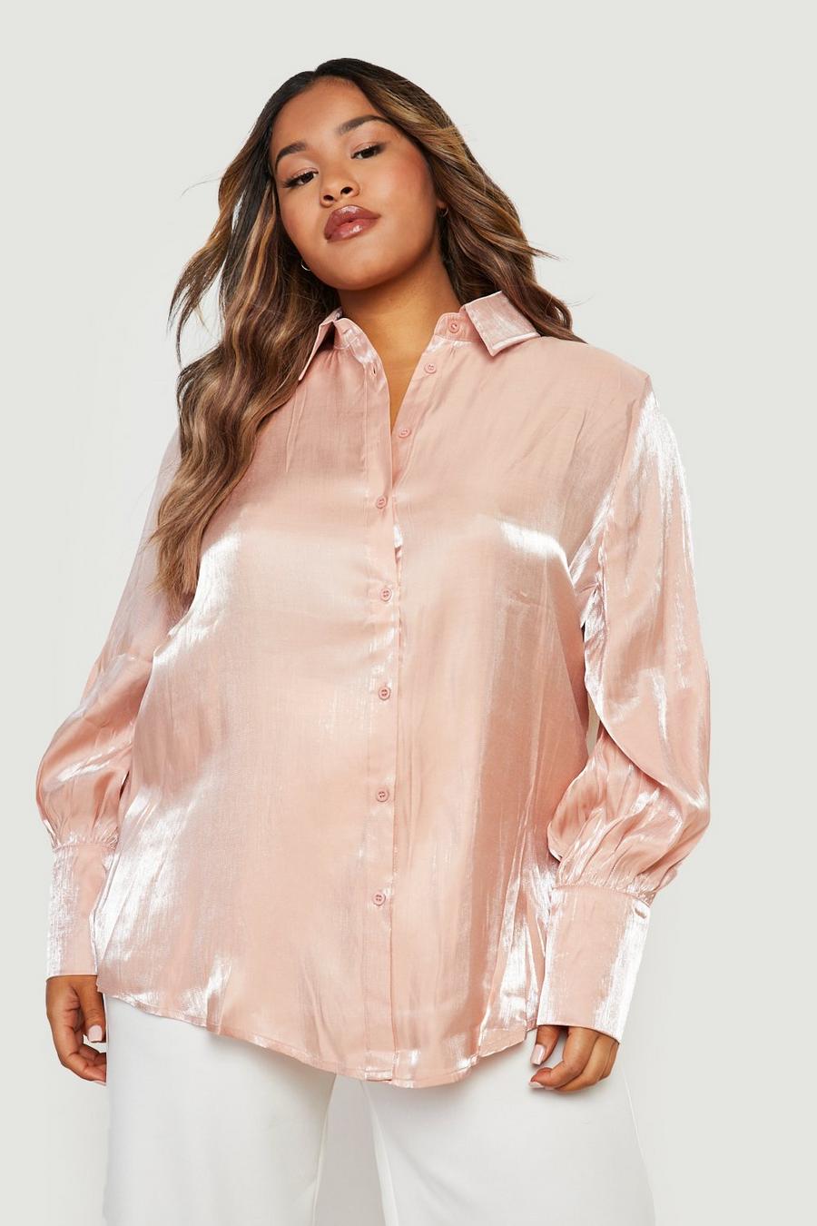Blush pink Plus Shimmer Oversized Volume Sleeve Shirt