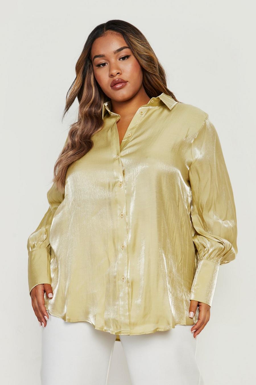 Green Plus Shimmer Oversized Puff Sleeve Shirt image number 1