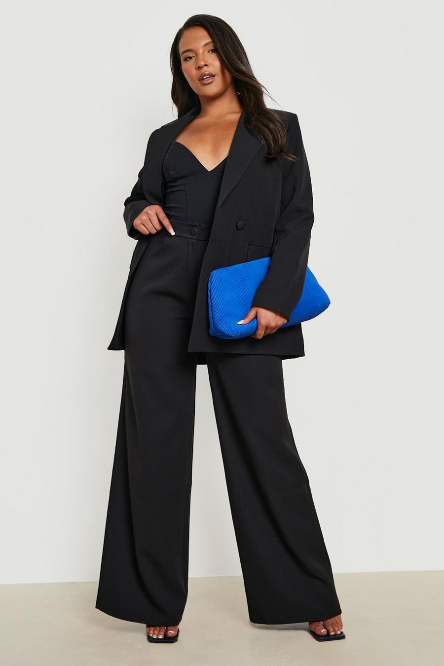 Black Plus Woven Wide Leg Tailored Pants image number 1
