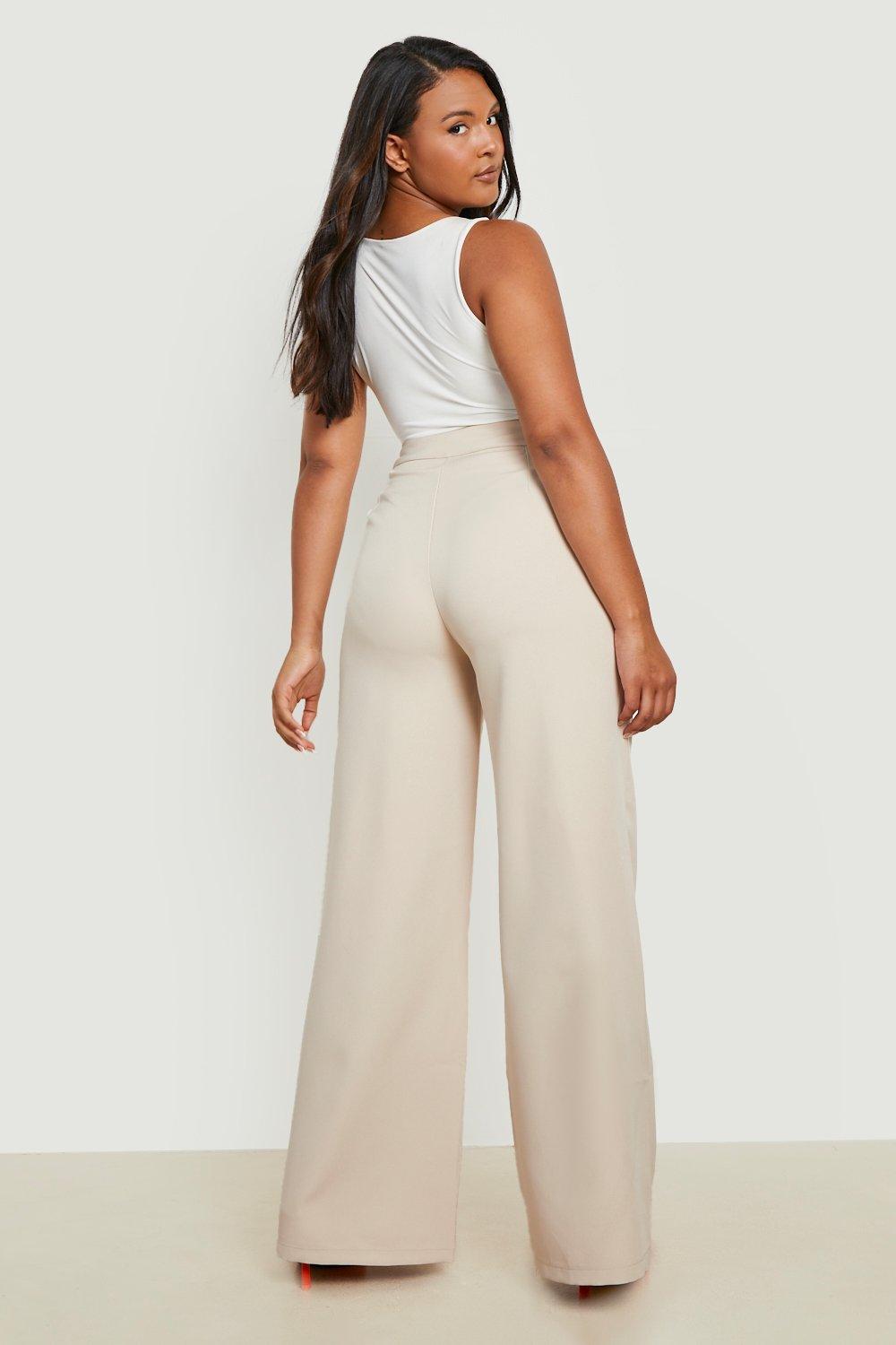 Cream Woven Wide Leg Tailored Trousers