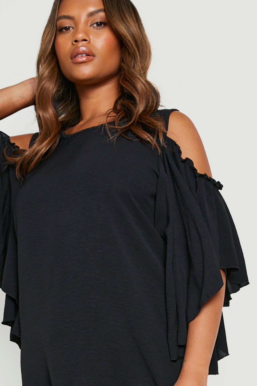 Boohoo black cold hot sale shoulder dress