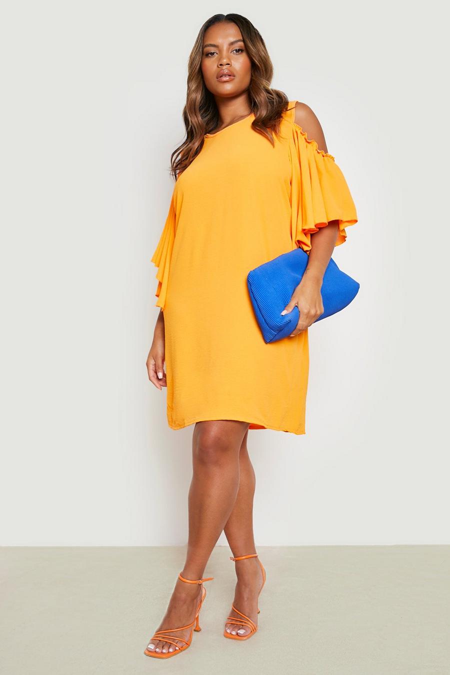 Orange Plus Textured Woven Cold Shoulder Shift Dress image number 1