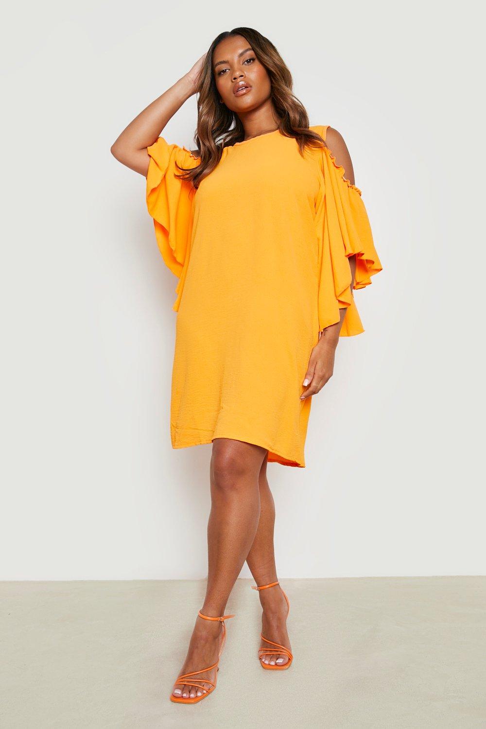 Orange cold shoulder on sale dress