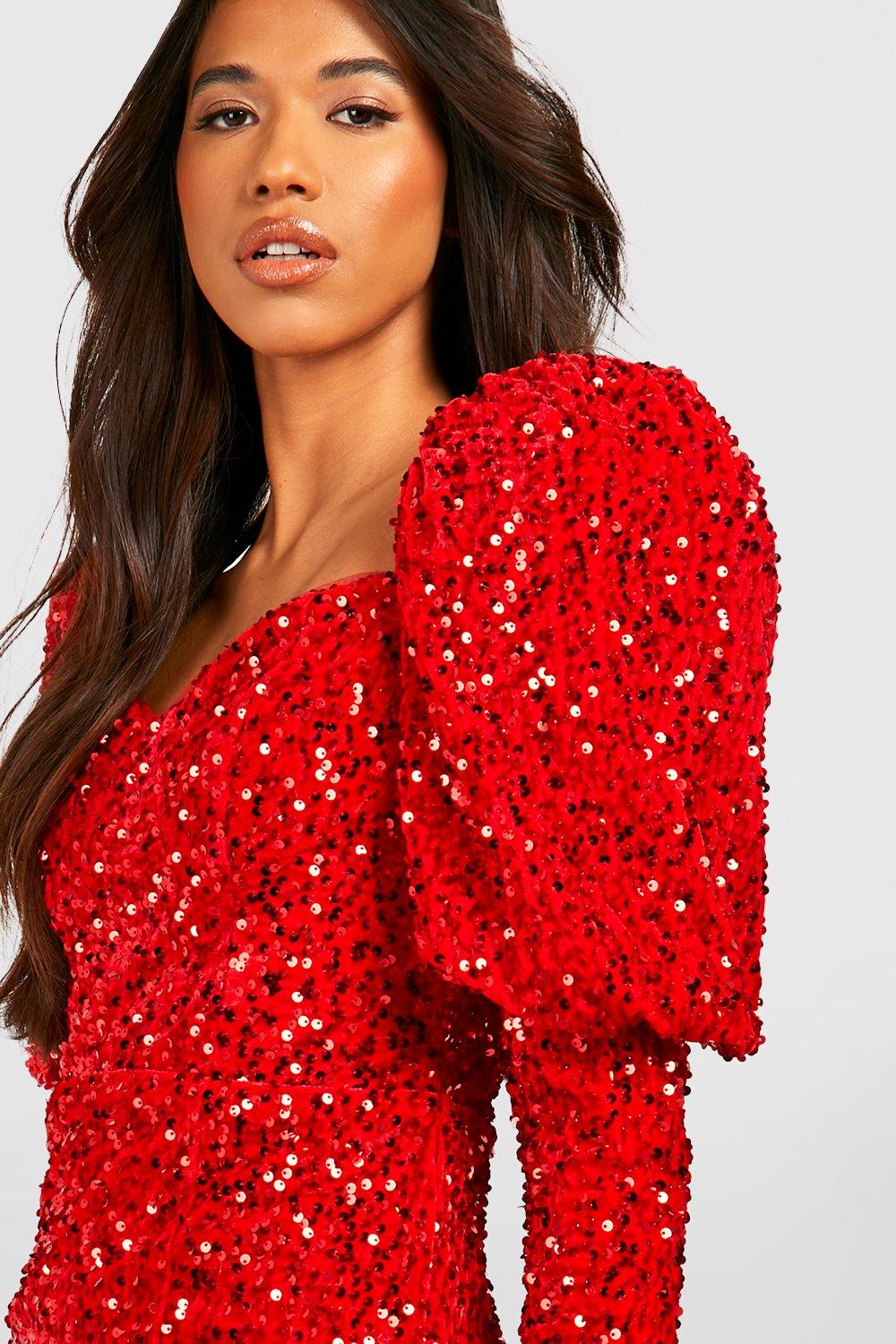 Boohoo red velvet discount dress