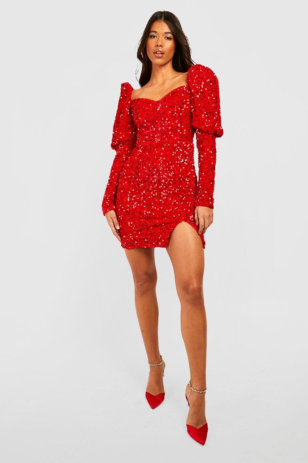 Tall Volume Sleeve Velvet Sequin Dress