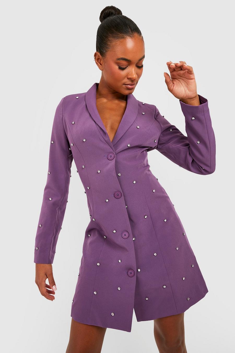 Purple Tall Embellished Blazer Dress image number 1