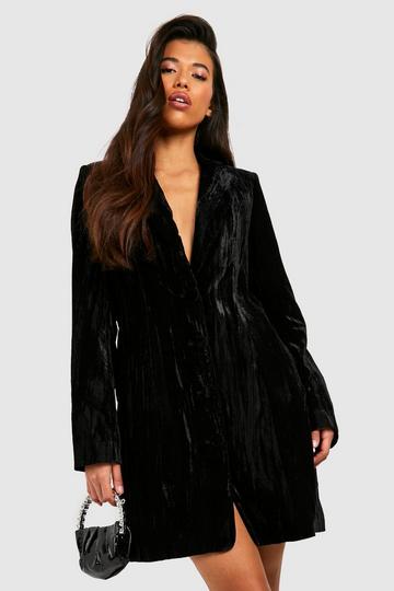 Black Tall Crinkle Velvet Blazer Dress