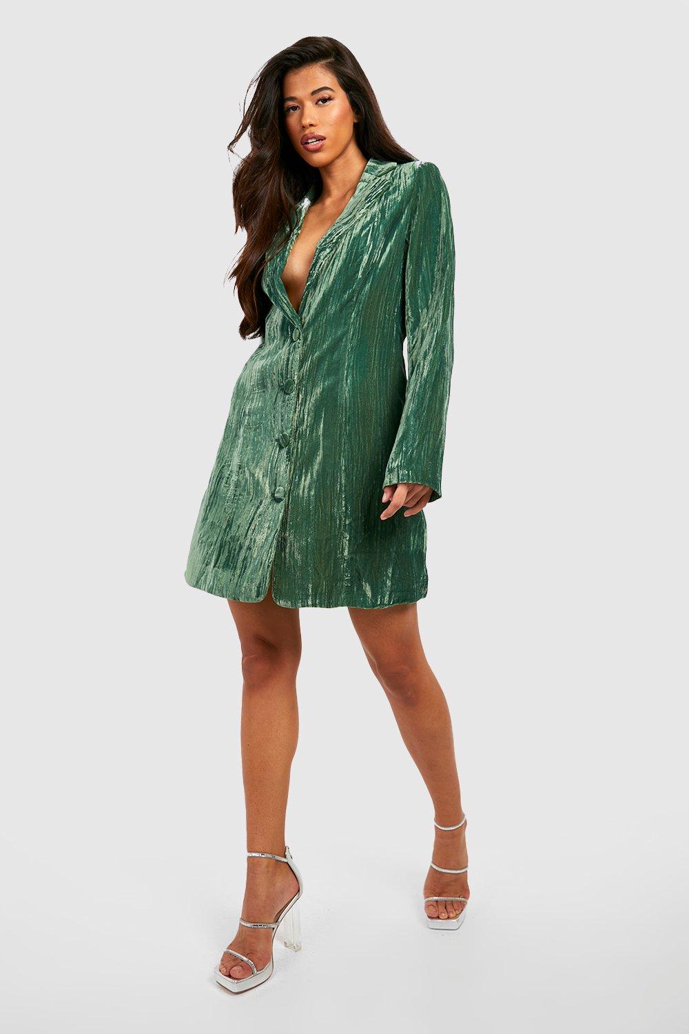 Green velvet cheap dress boohoo